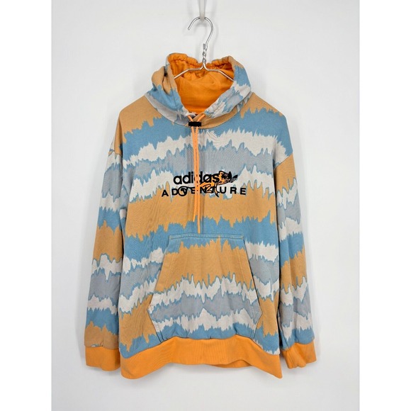 Adidas Adventure Hoodie Mens M Pullover Orange Blue White Lizard Outdoor - Picture 1 of 9